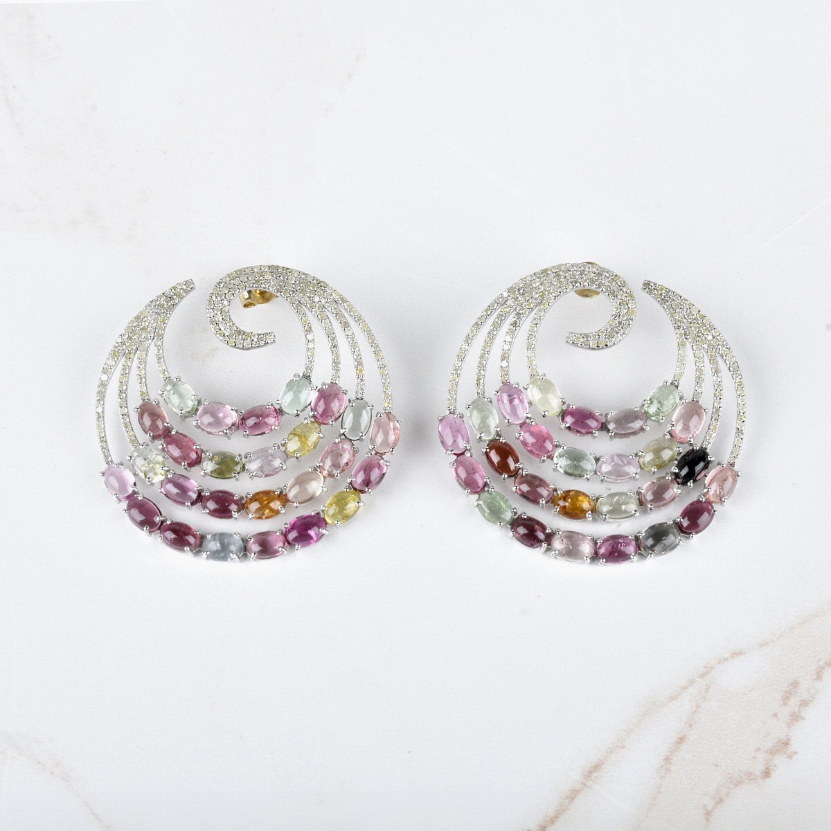 Tourmaline, Diamond and Silver Earrings