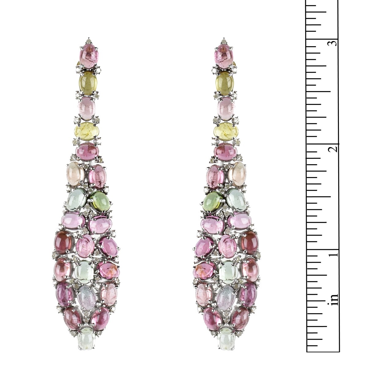 Tourmaline, Diamond and Silver Earrings