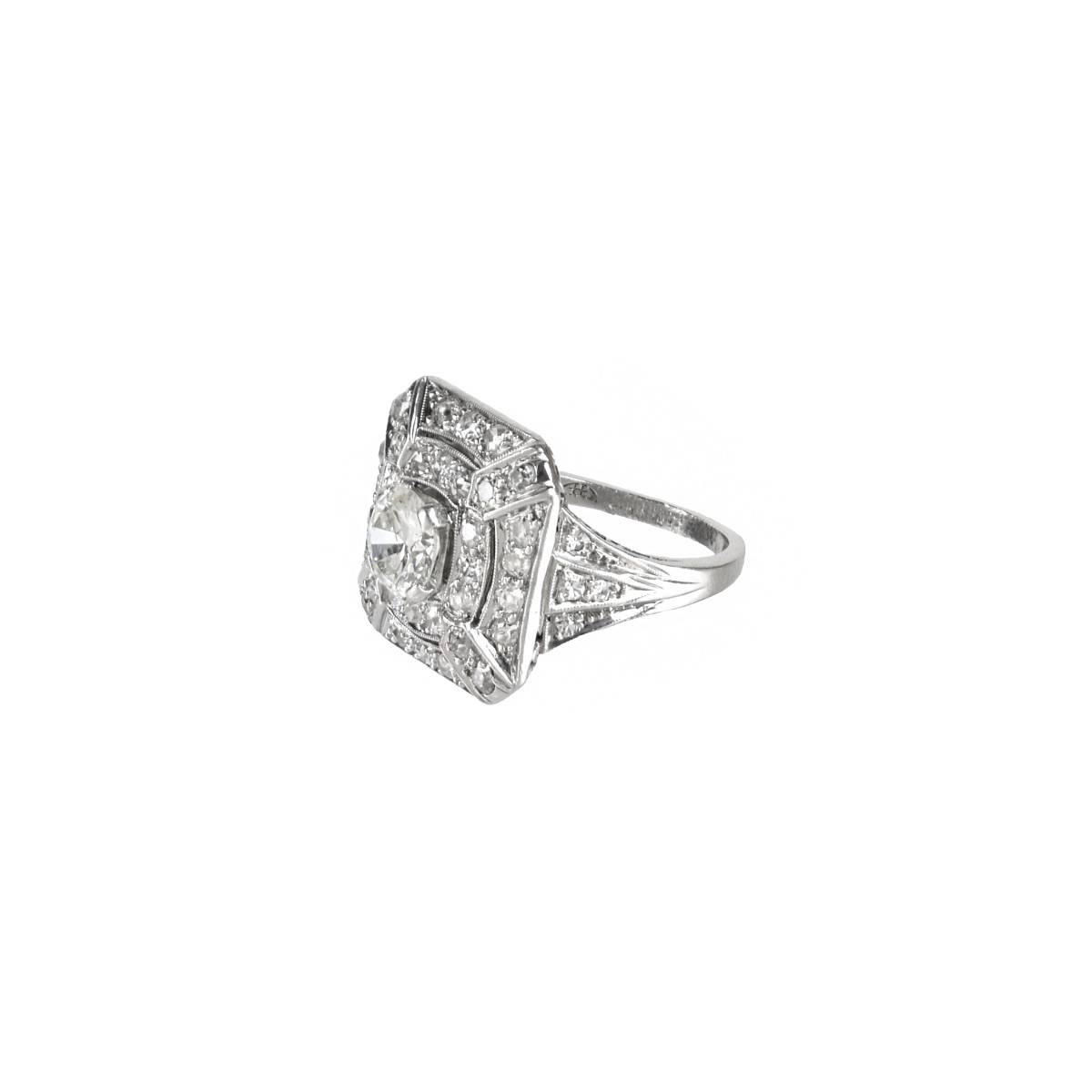 Deco Diamond and Platinum Ring