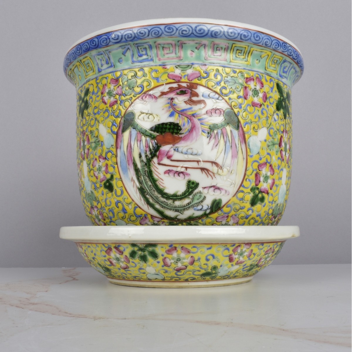 Chinese Porcelain Jardiniere w/ Underplate