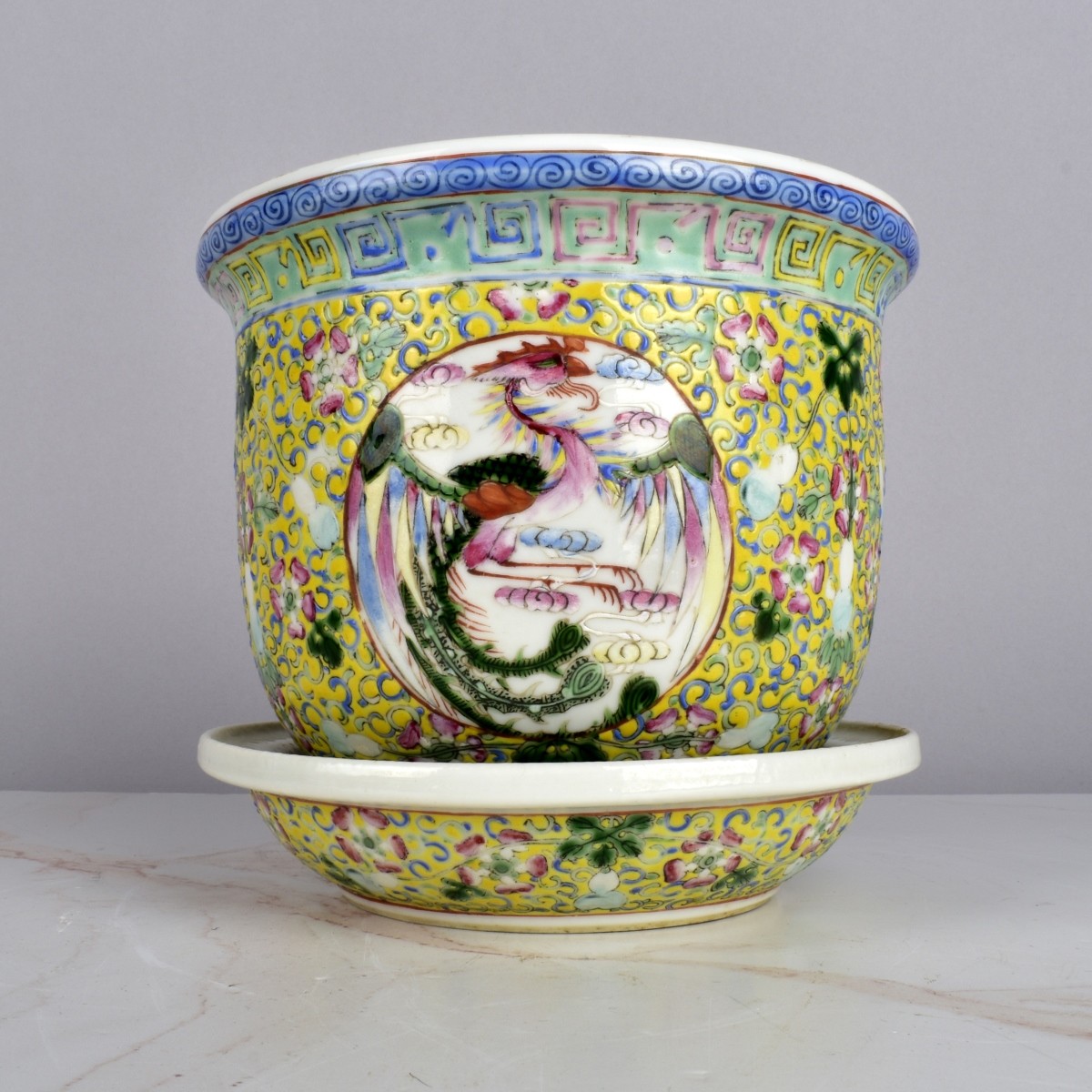 Chinese Porcelain Jardiniere w/ Underplate