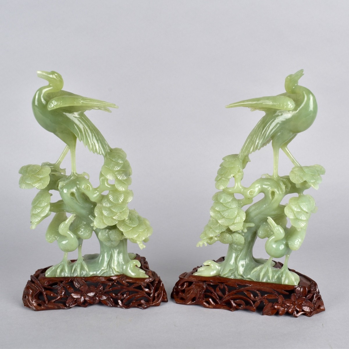 Pair Chinese Carved Jade Birds | Kodner Auctions