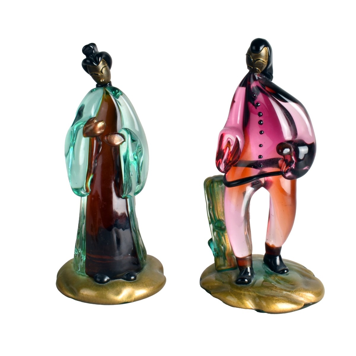 Pair of Murano Art Glass Oriental Figurines