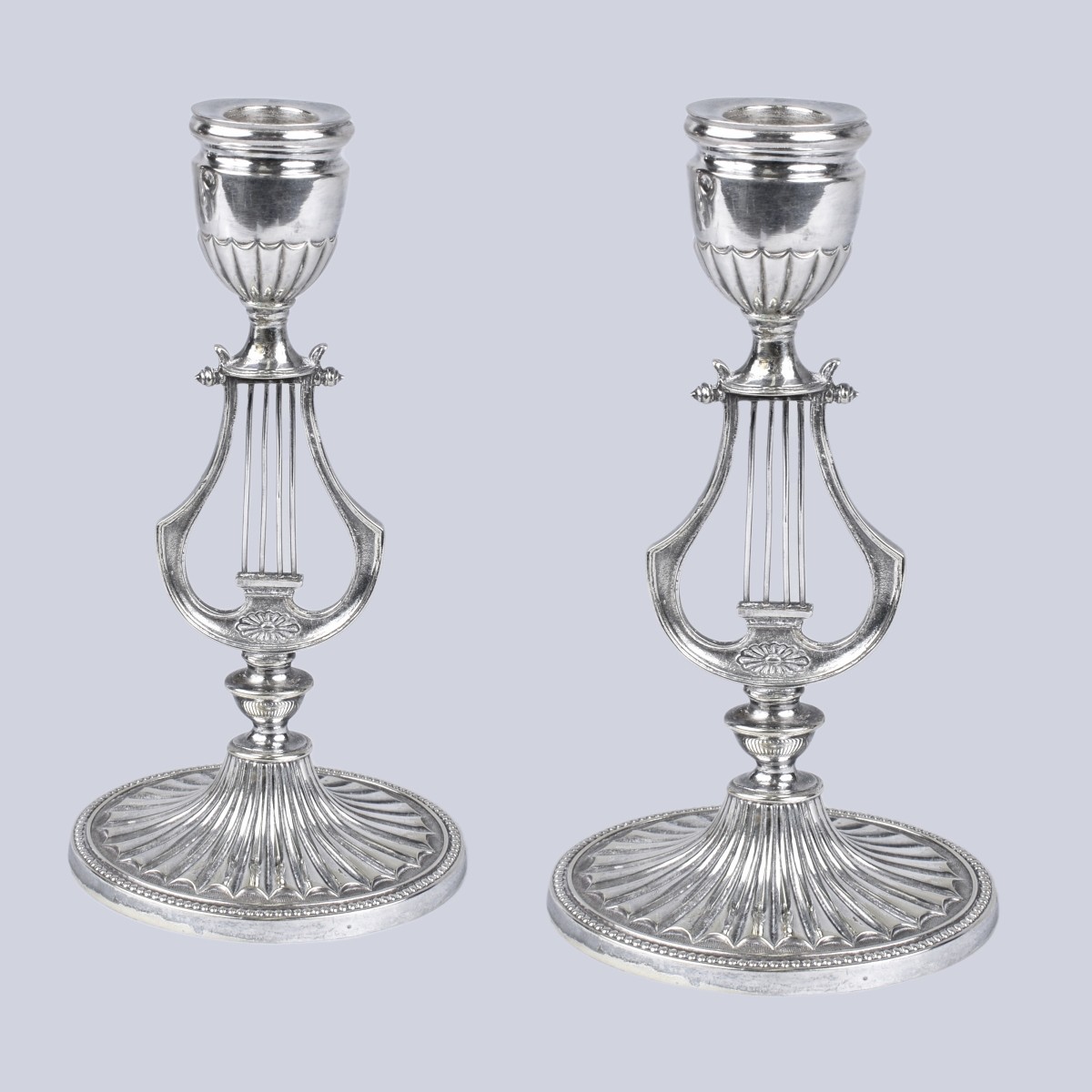 Pr Art Nouveau Lyre Motif Candlesticks