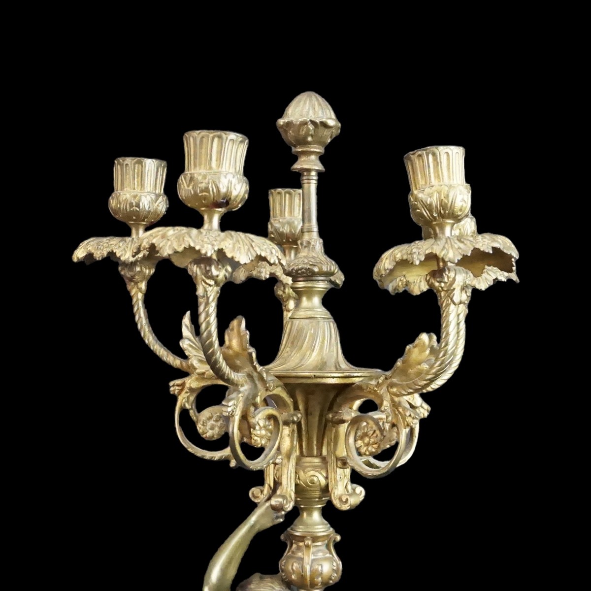 Pr Empire Style Bronze and Black Slate Candelabra