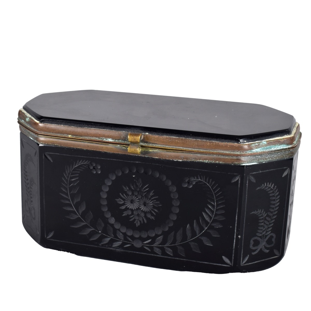 Antique French Black Opaline Glass Box