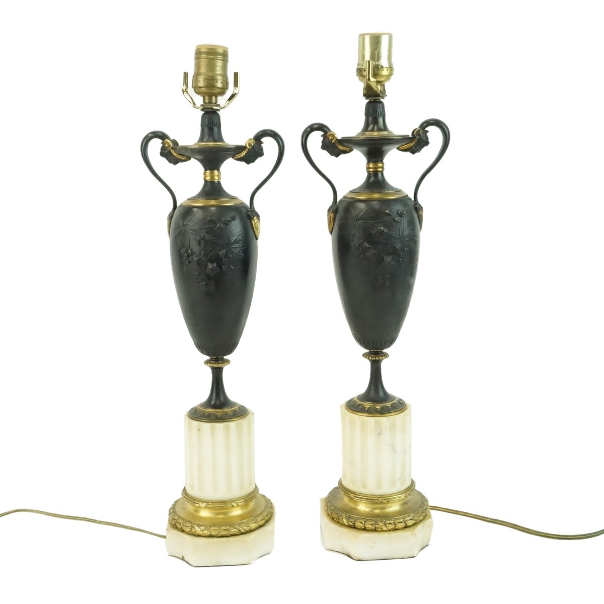 Pr Empire Style Bronze Urn Lamps