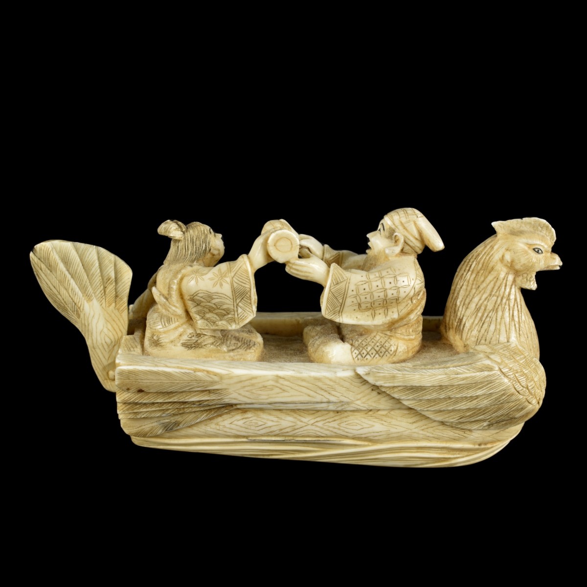 Japanese Carved Boat with Figures