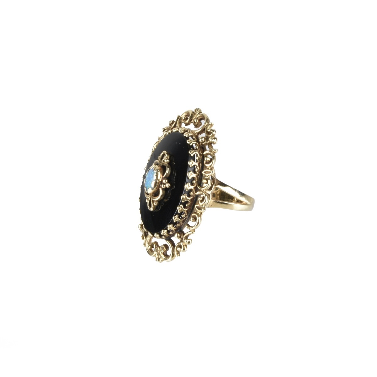 Opal, Onyx and 14K Ring