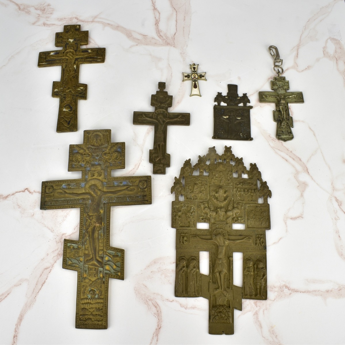 Seven (7) Russian Crucifix Crosses