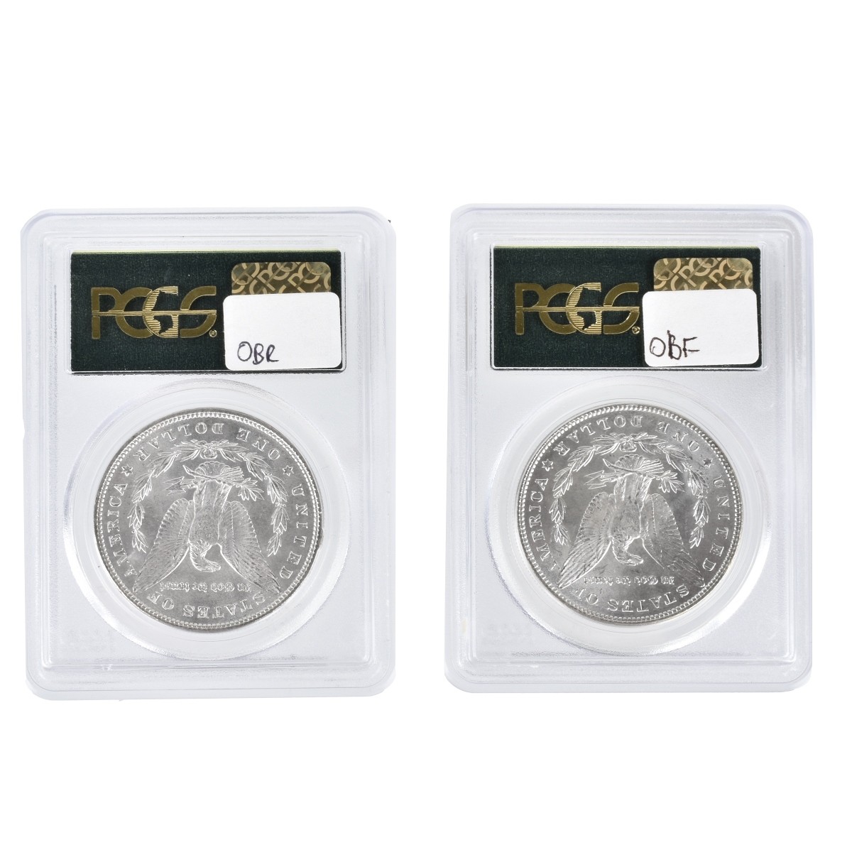 Two (2) Morgan Silver Dollars MS65 Slabbed