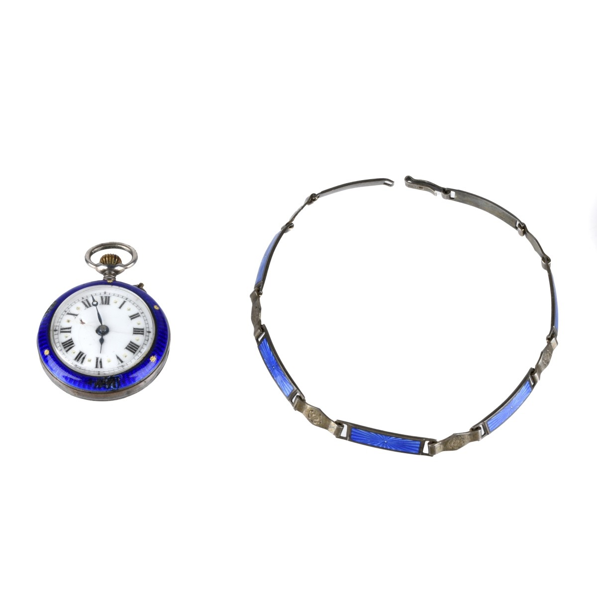 Enamel and Silver Watch and Bracelet