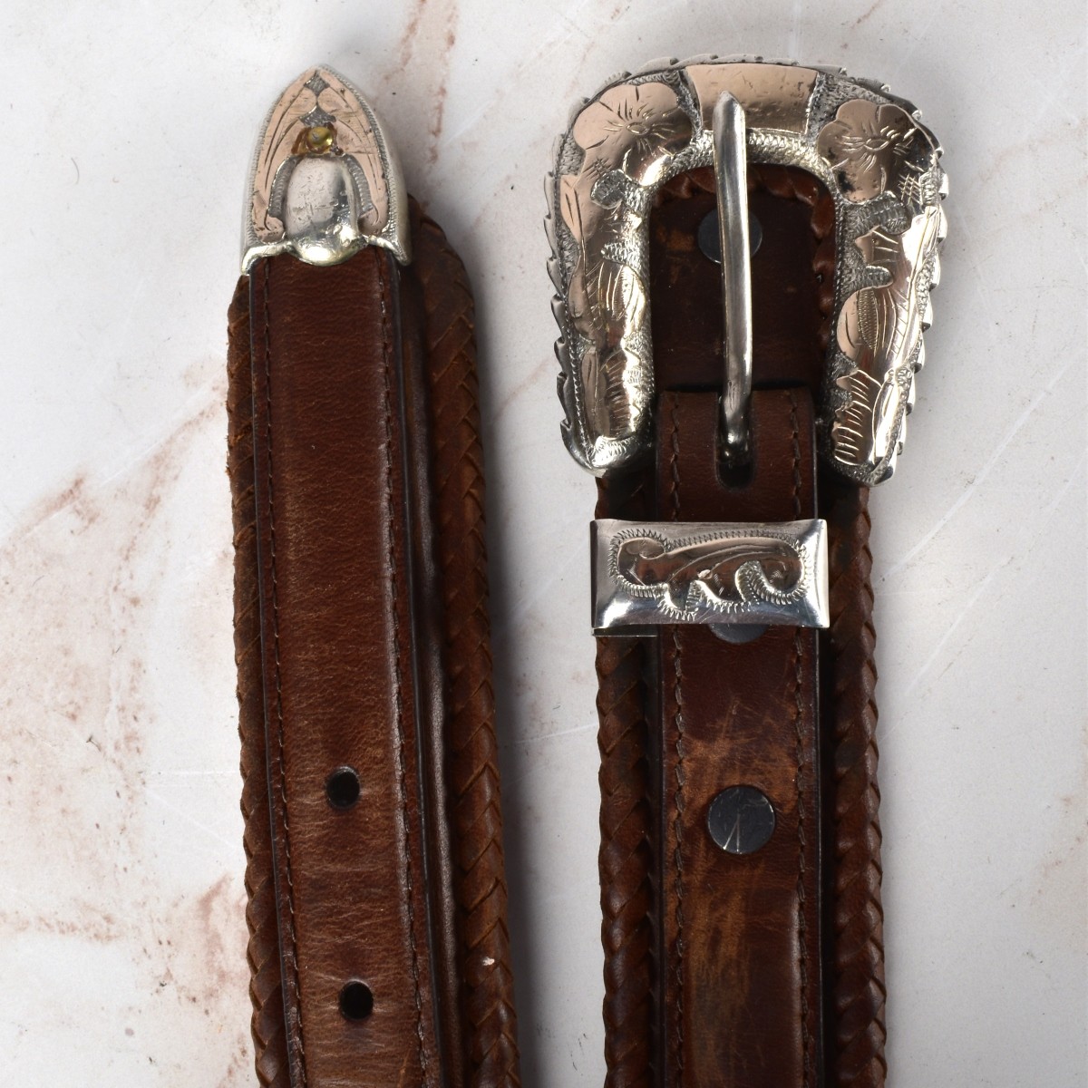 Two (2) Leather Belts with Silver Buckles