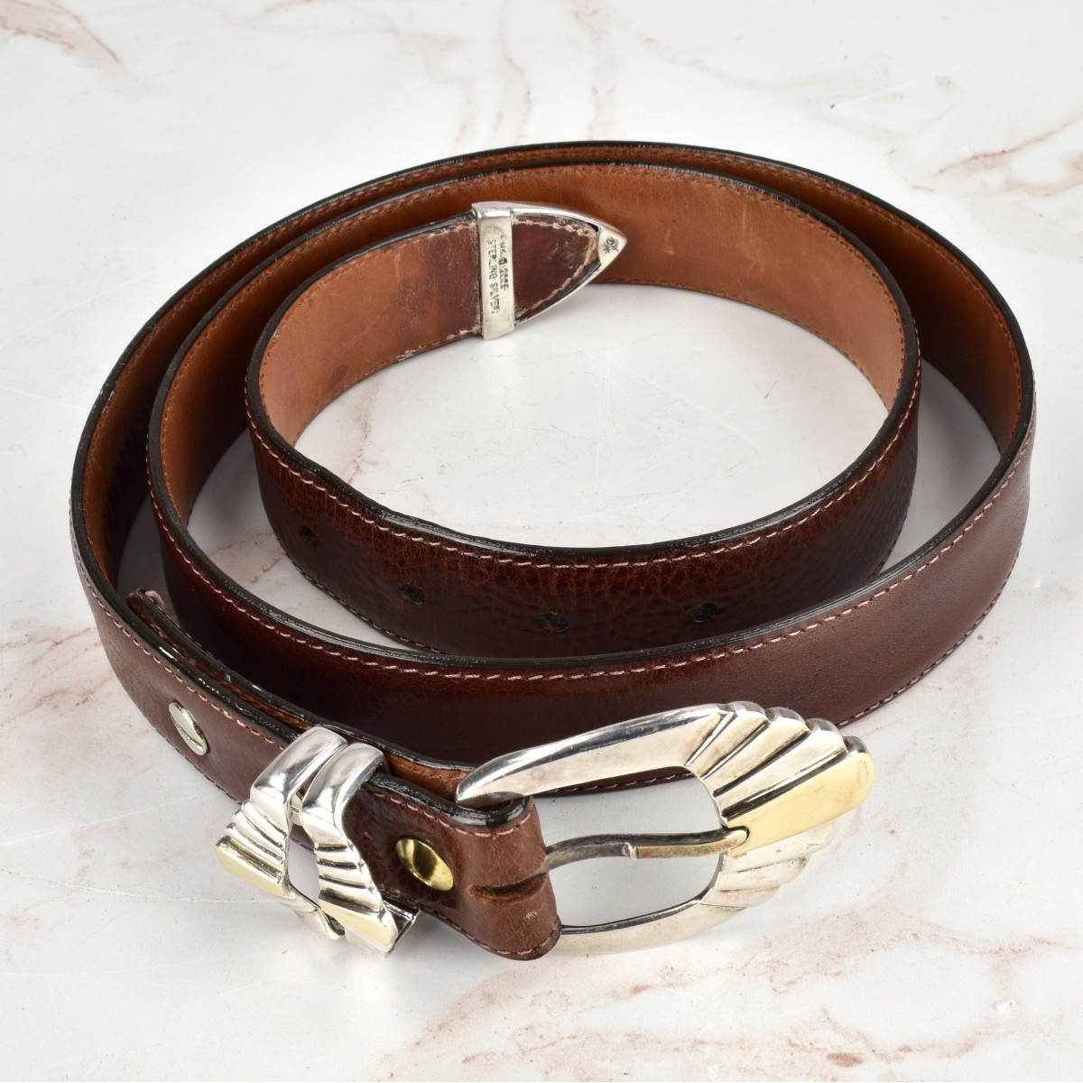 Kalifano 14K Sterling Buckle Cooper Leather Belt