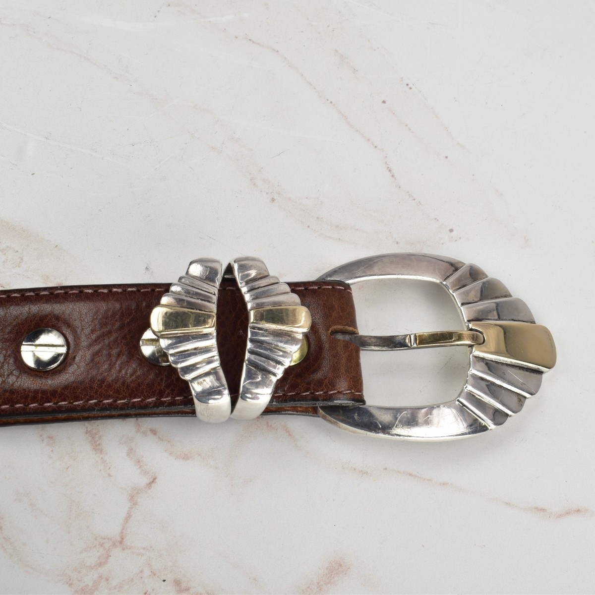 Kalifano 14K Sterling Buckle Cooper Leather Belt