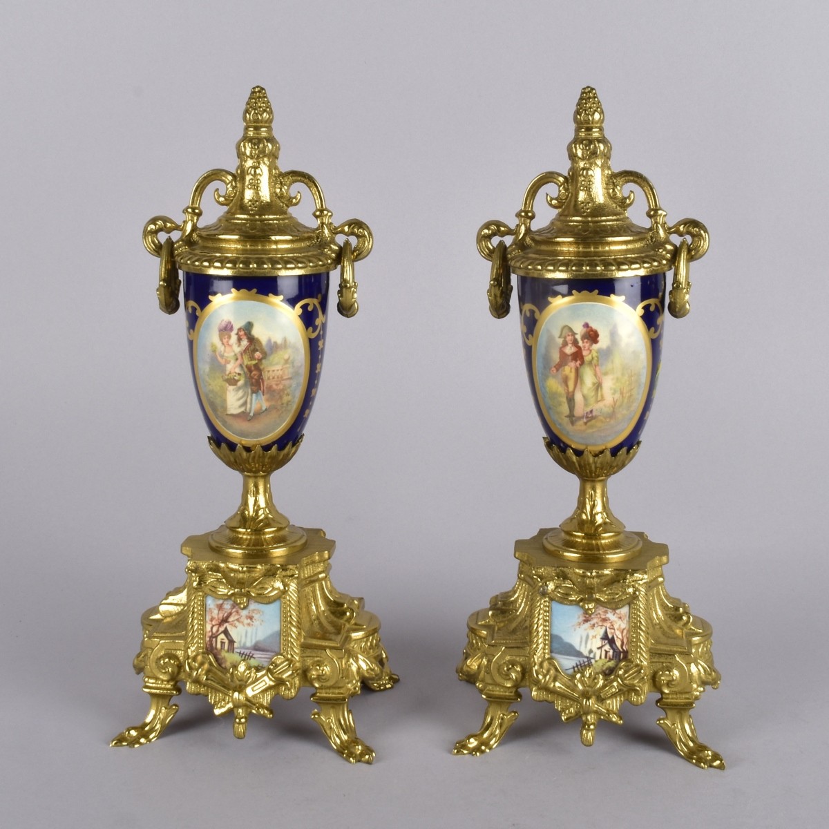 20th C Miniature Pr Sevres Bronze Urns