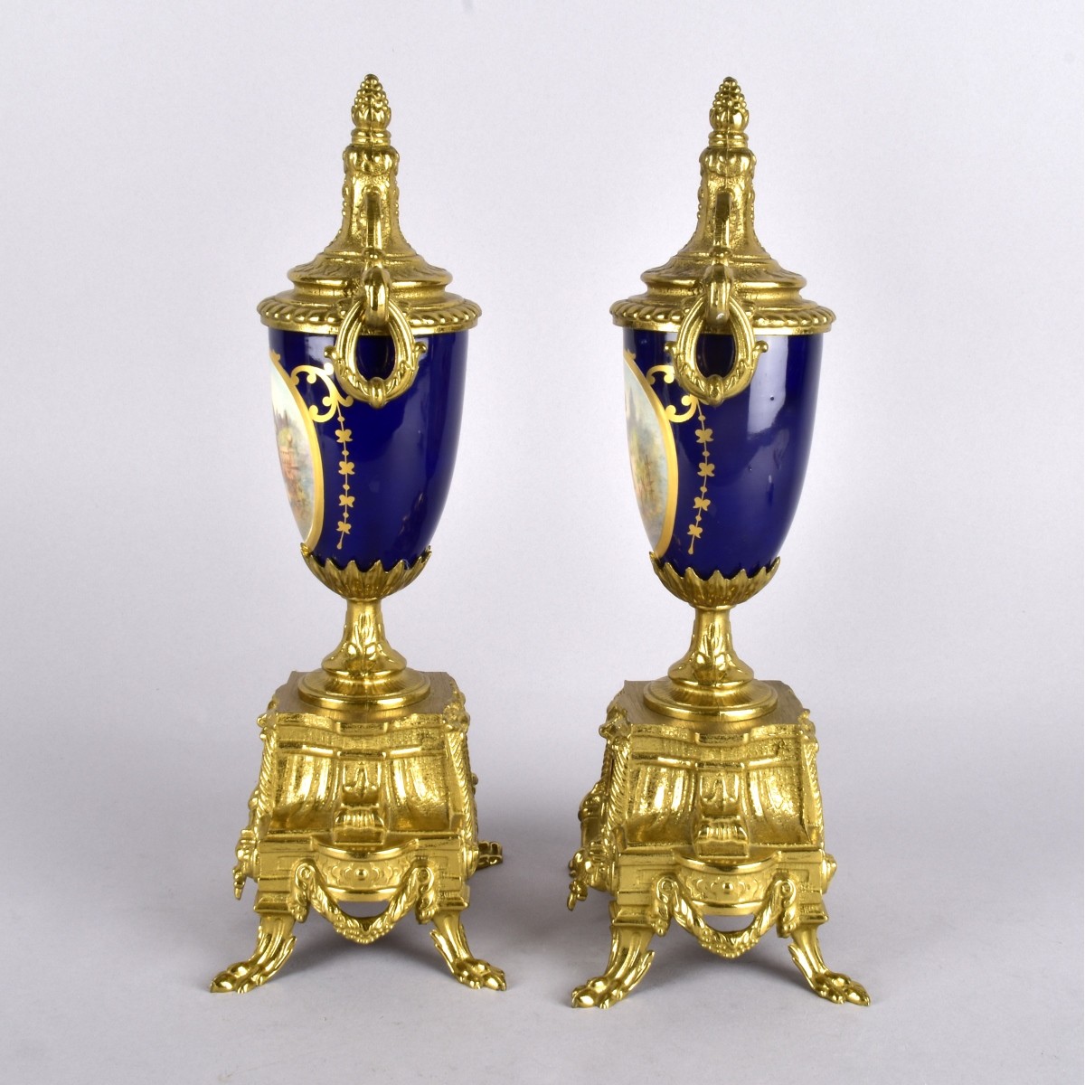 20th C Miniature Pr Sevres Bronze Urns