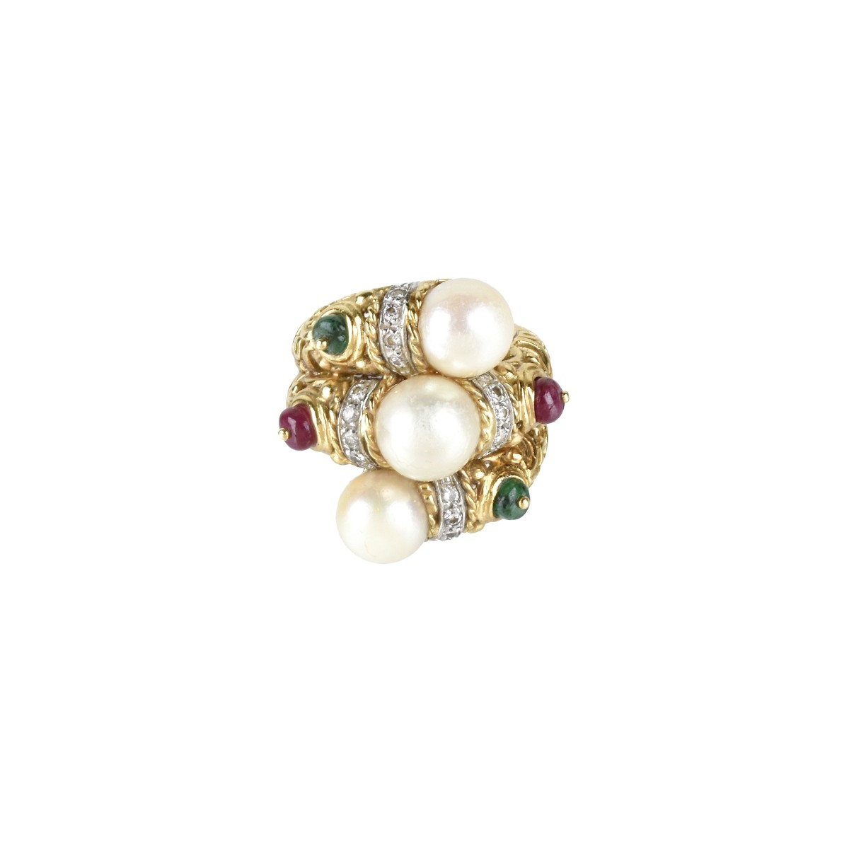 Gemstone, Pearl and 18K Ring