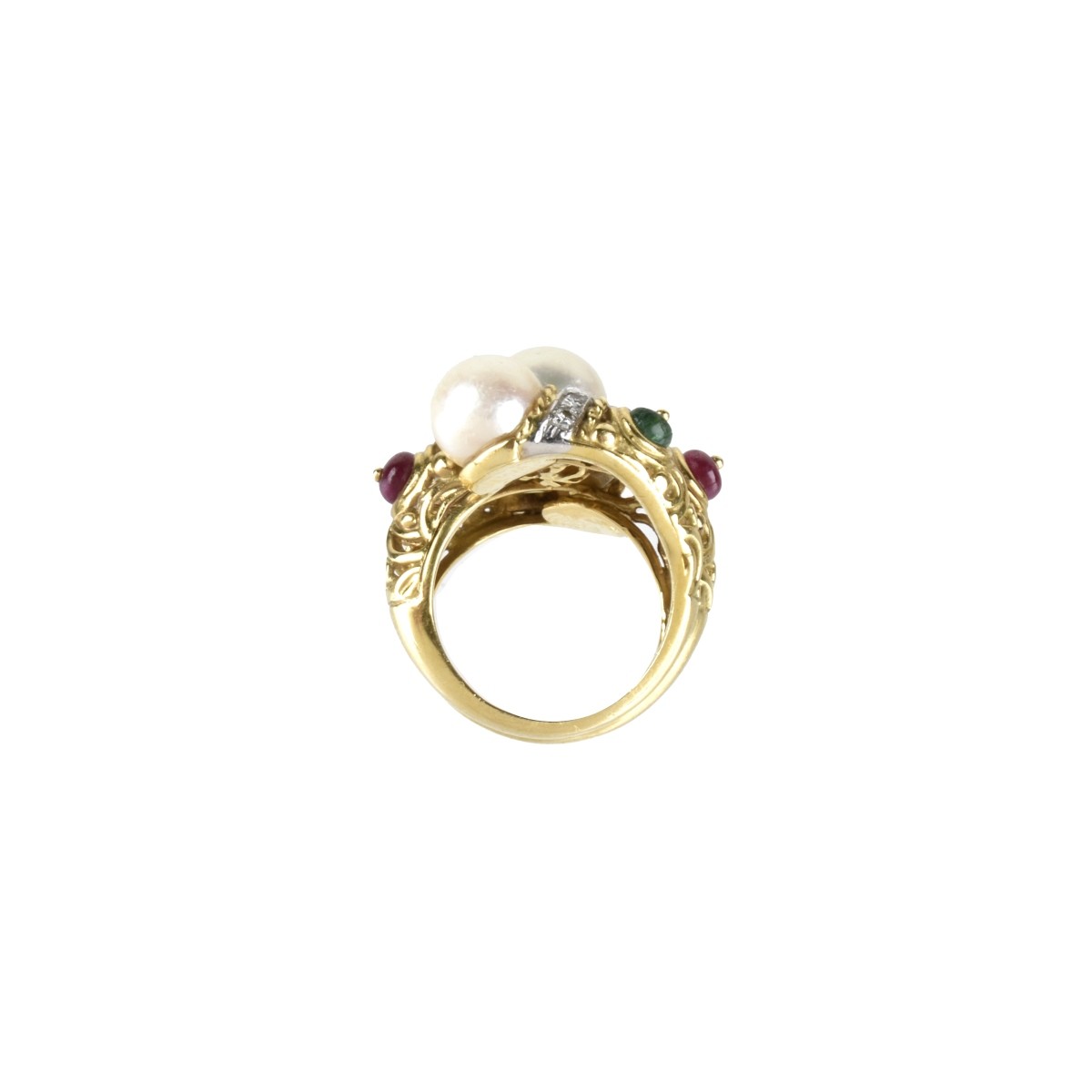Gemstone, Pearl and 18K Ring