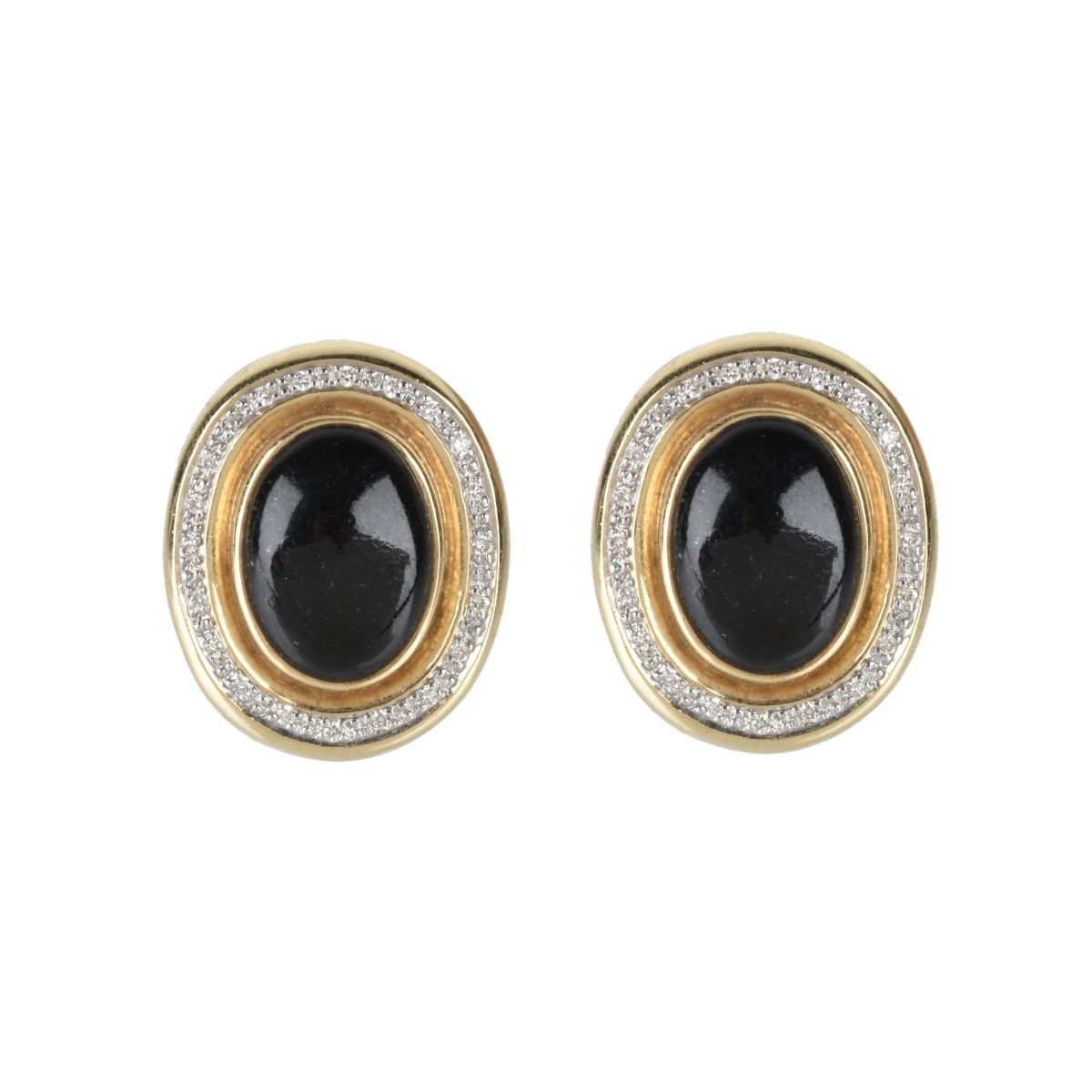 Onyx, Diamond and 14K Earrings