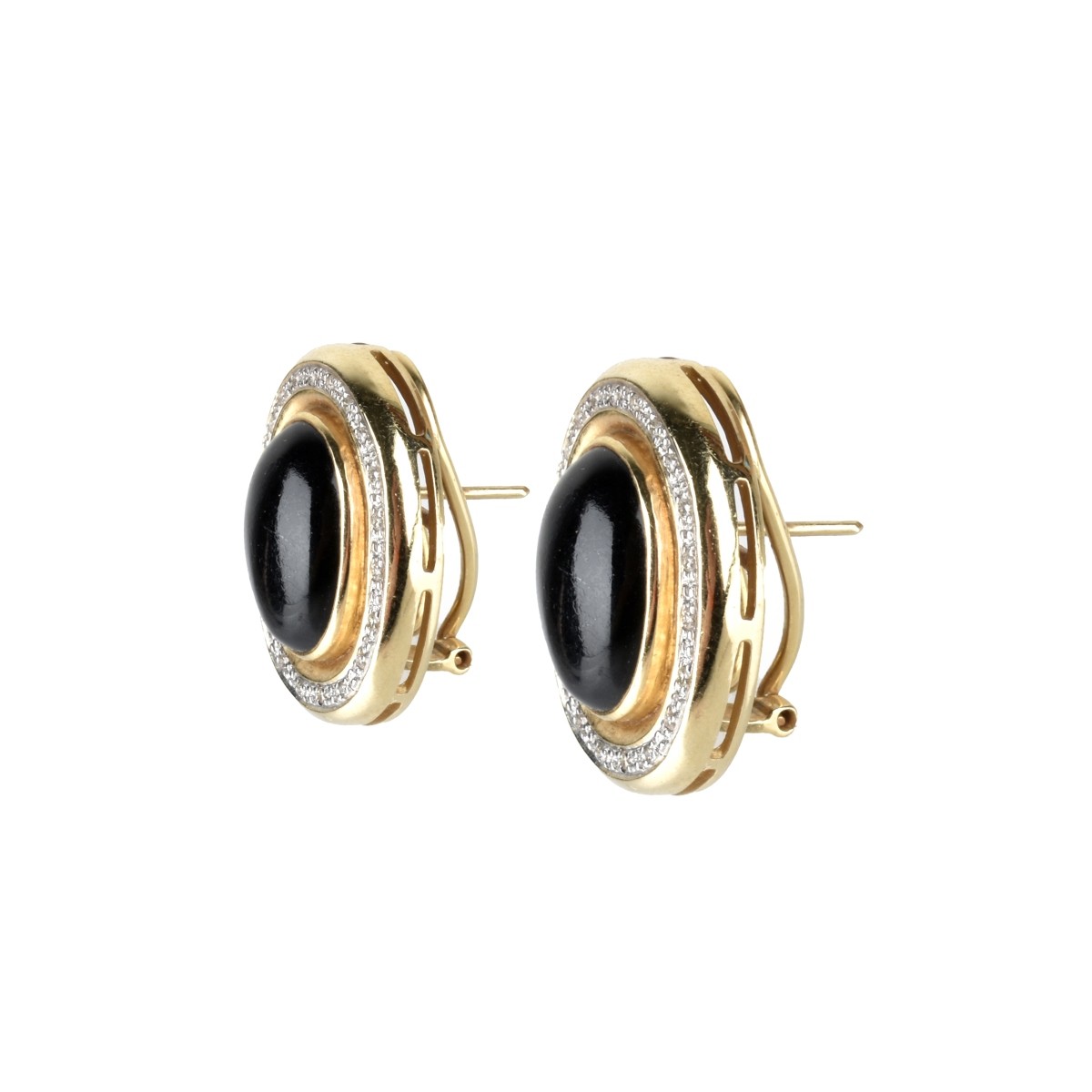 Onyx, Diamond and 14K Earrings