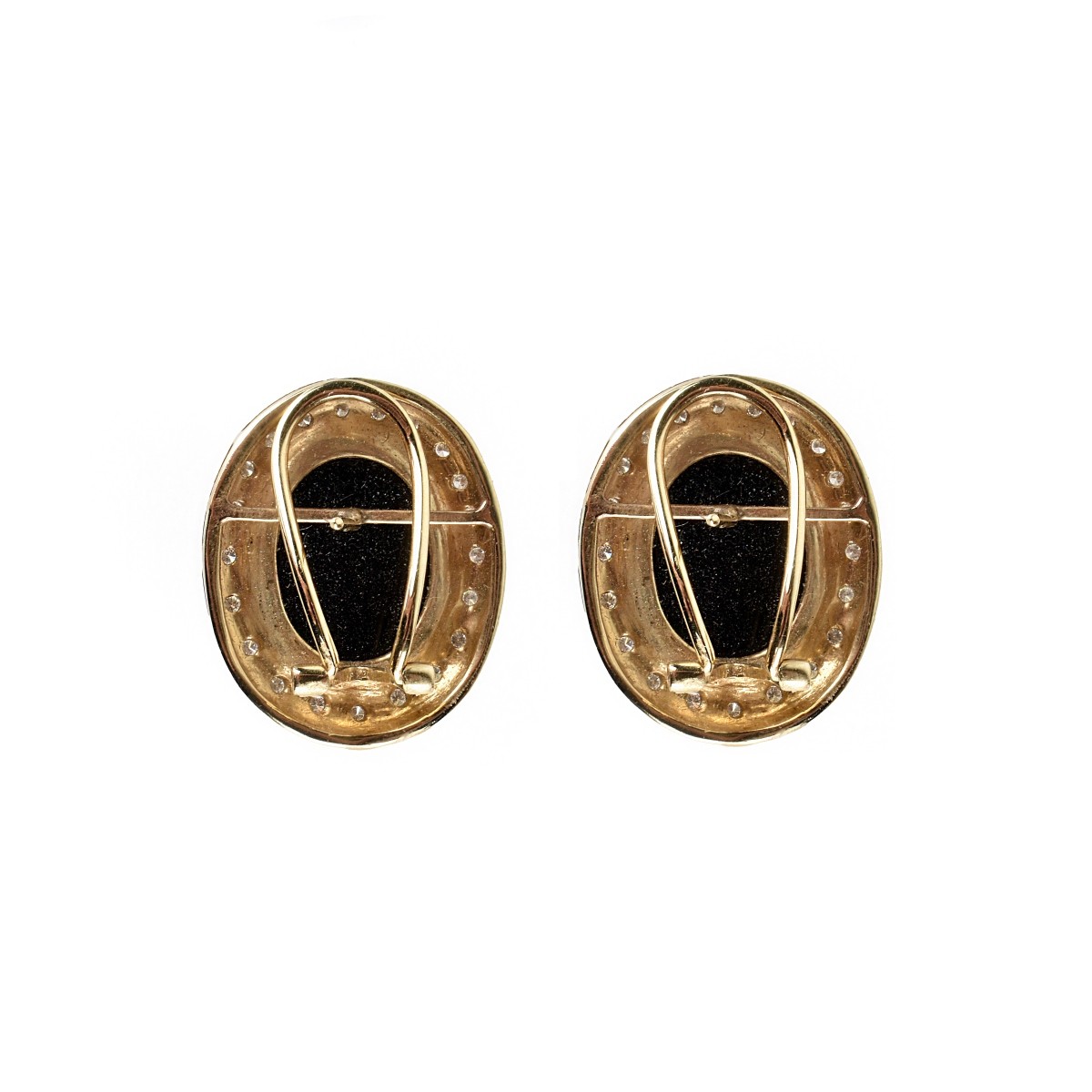 Onyx, Diamond and 14K Earrings