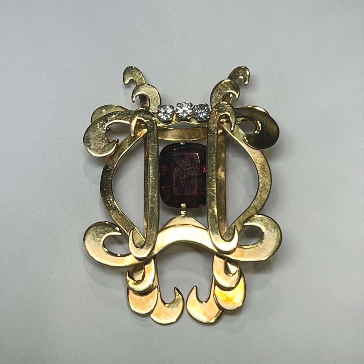 Tourmaline, Diamond and 18K Brooch