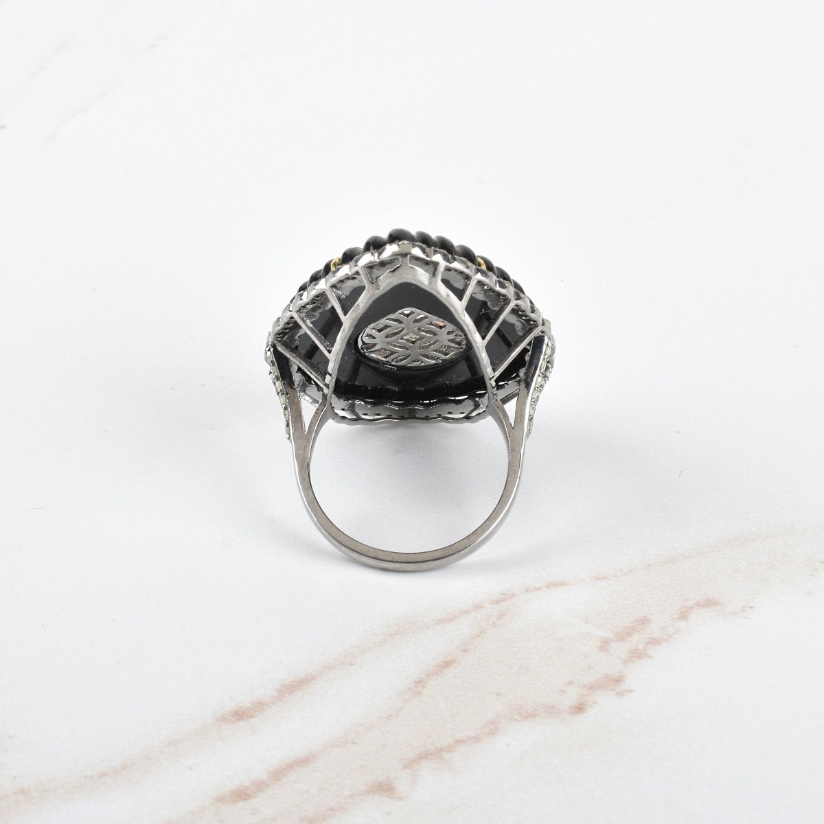 Opal, Diamond and Onyx Ring