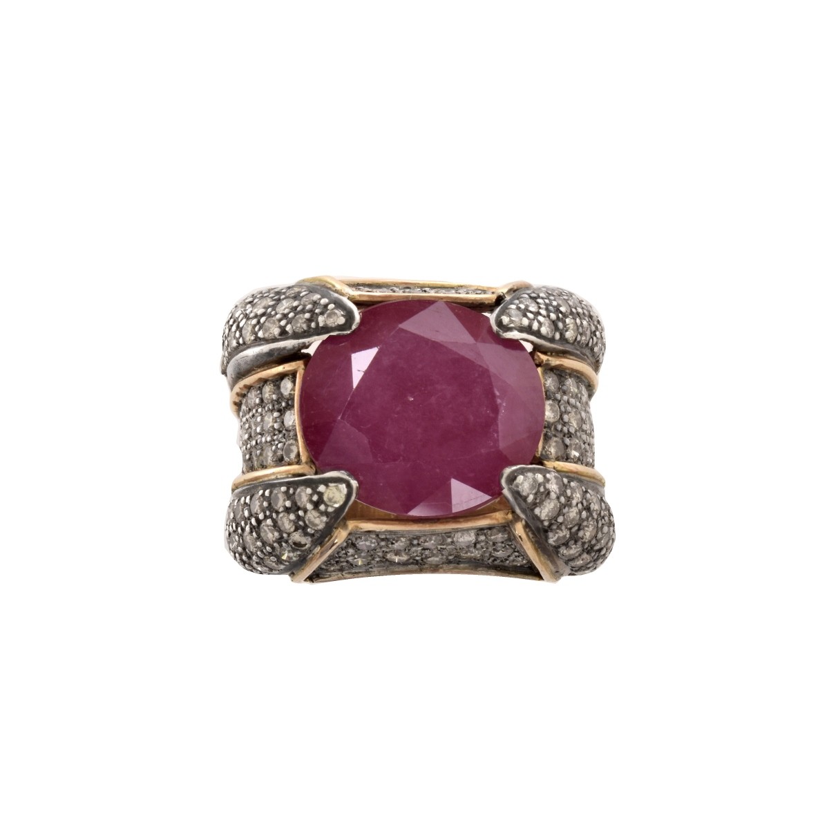 Ruby, Diamond, 14K and Silver Ring