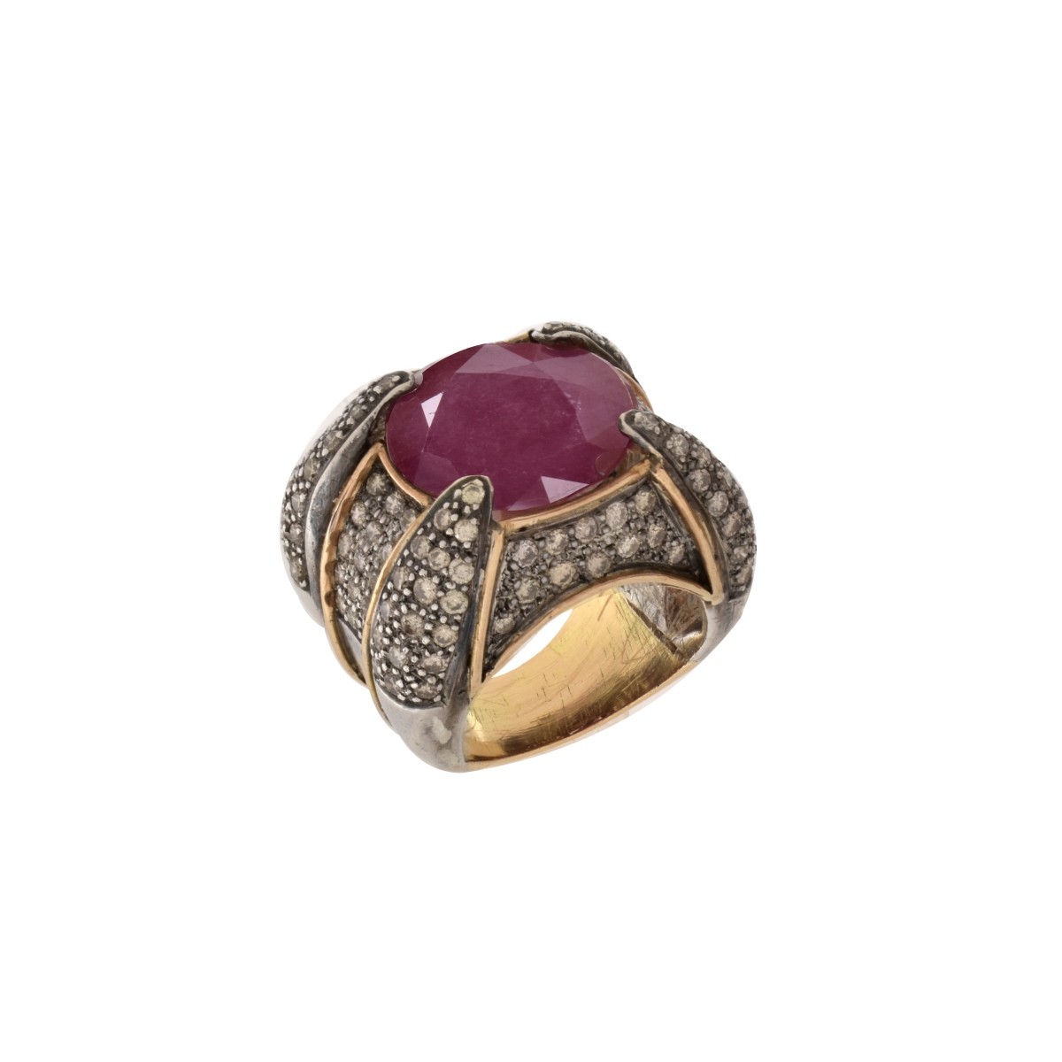 Ruby, Diamond, 14K and Silver Ring