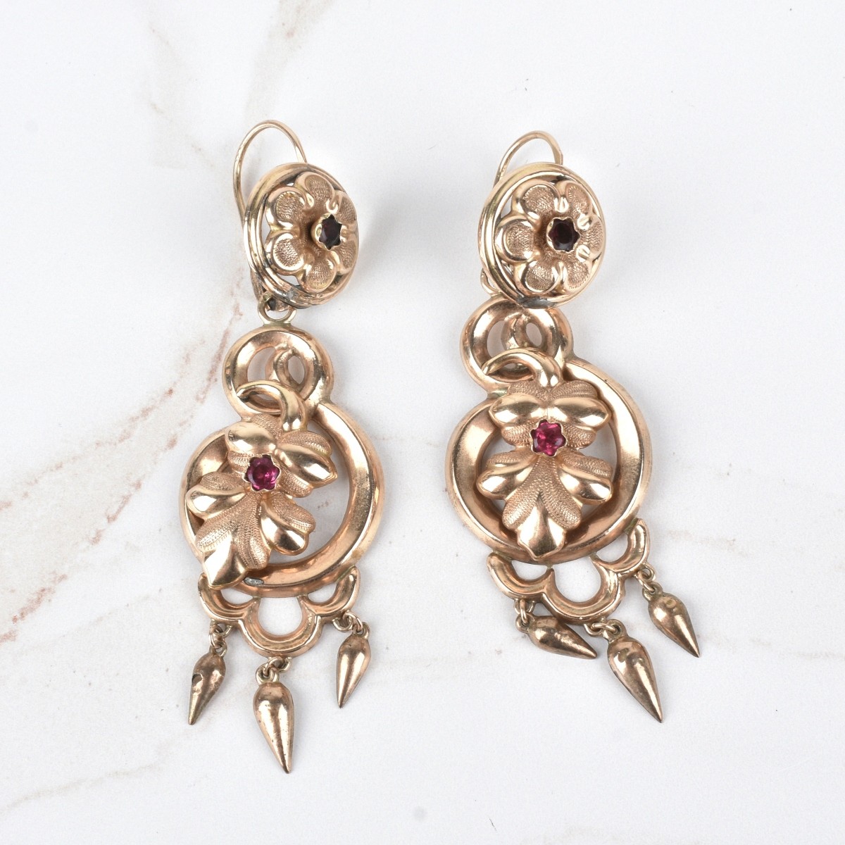 Antique 14K, Ruby and Garnet Earrings