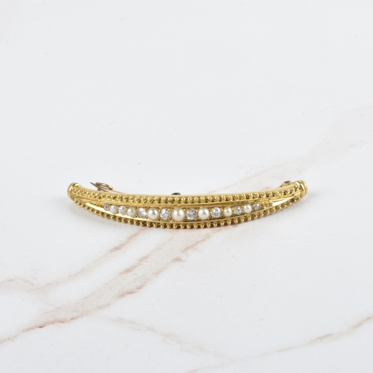 Diamond, Pearl and 14K Brooch