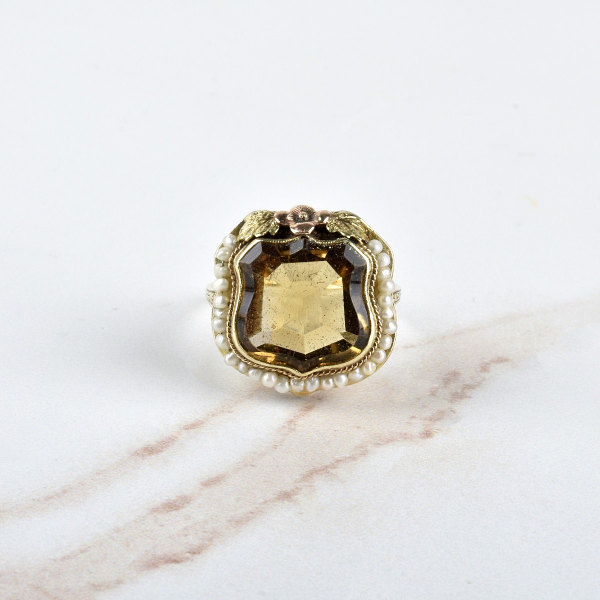 Citrine, Pearl and 14K Ring