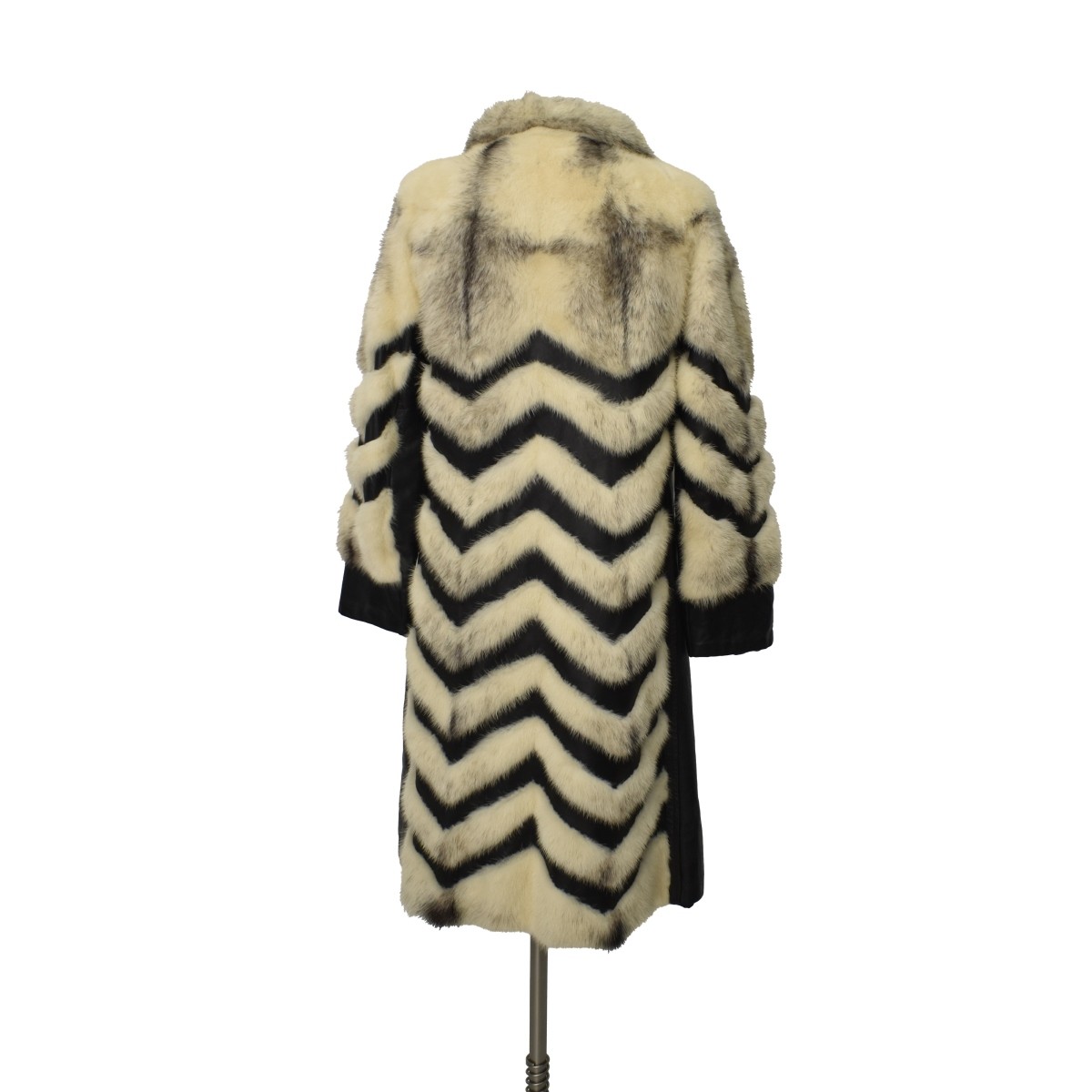 Black Leather & White Mink Chevron Coat