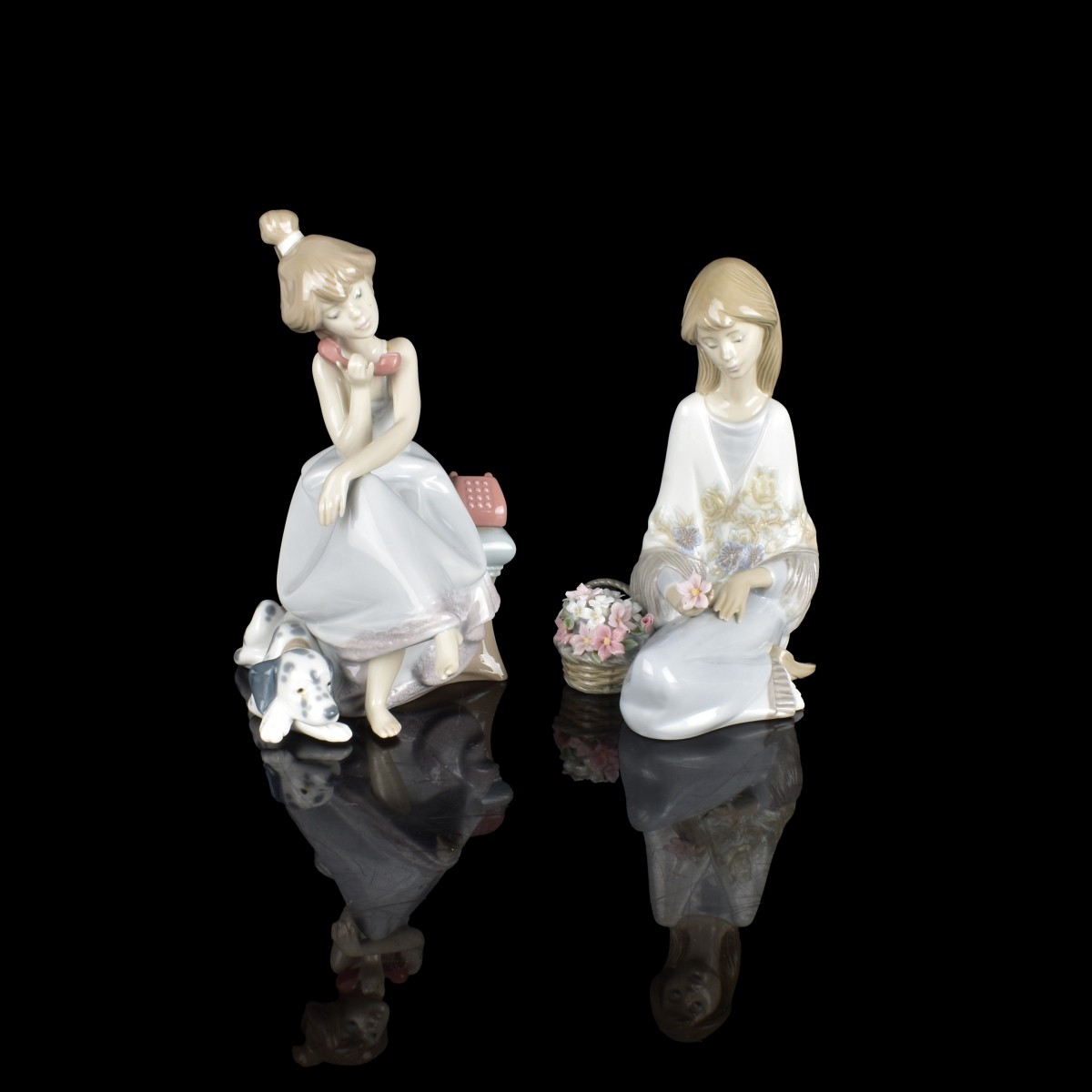 Two Lladro Girl Porcelain Figurines