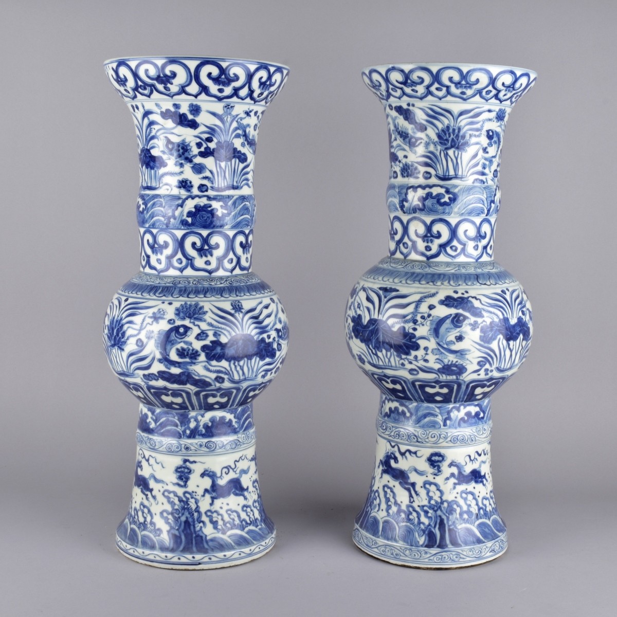 Pair of Chinese Gu-Form Porcelain Vases