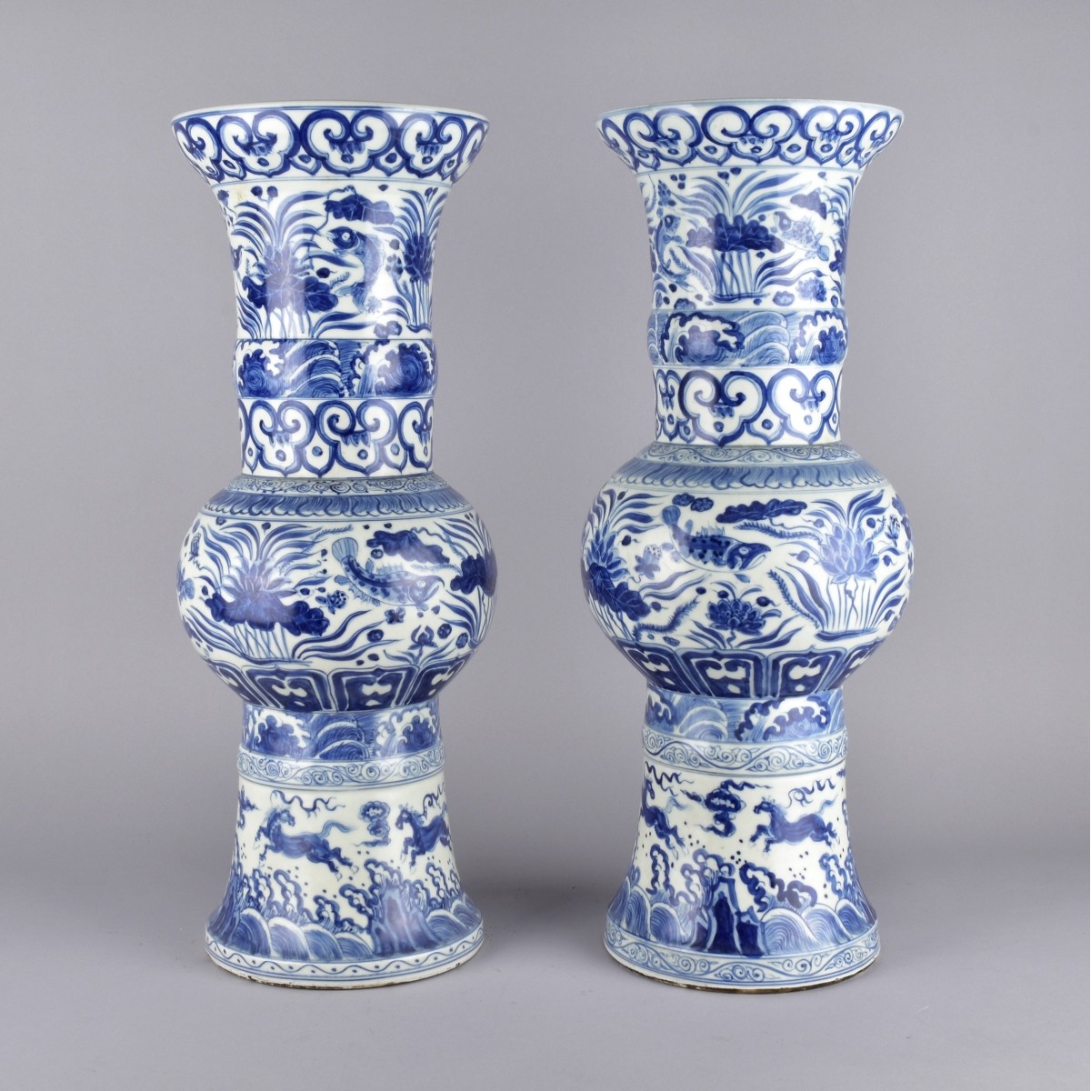 Pair of Chinese Gu-Form Porcelain Vases