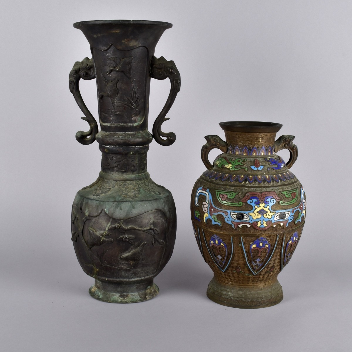 Two Japanese Bronze Vases