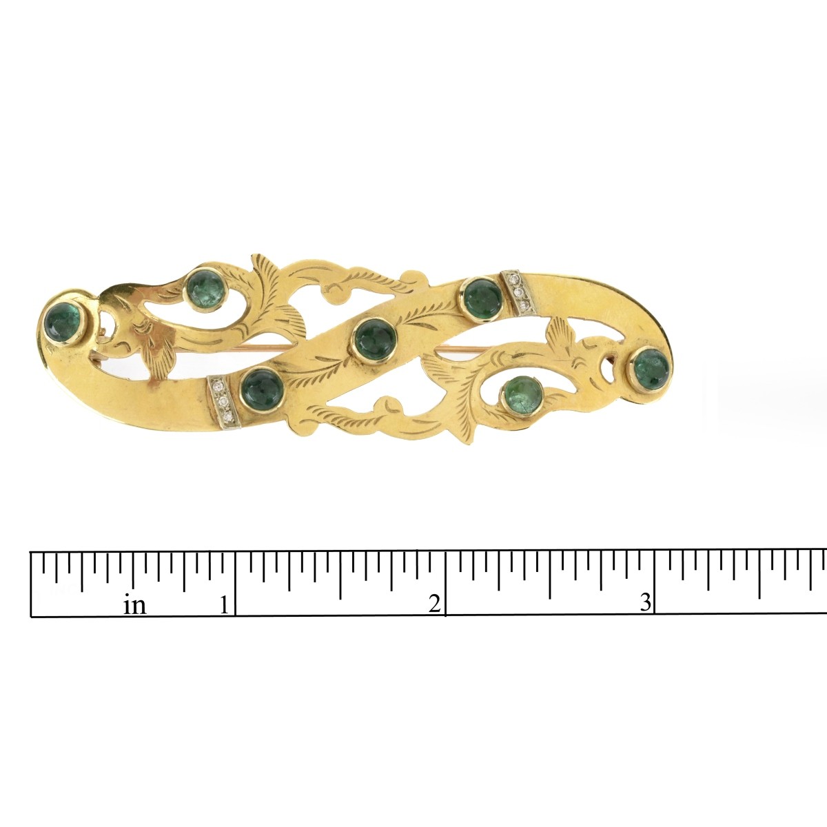 Emerald, Diamond and 21K Brooch