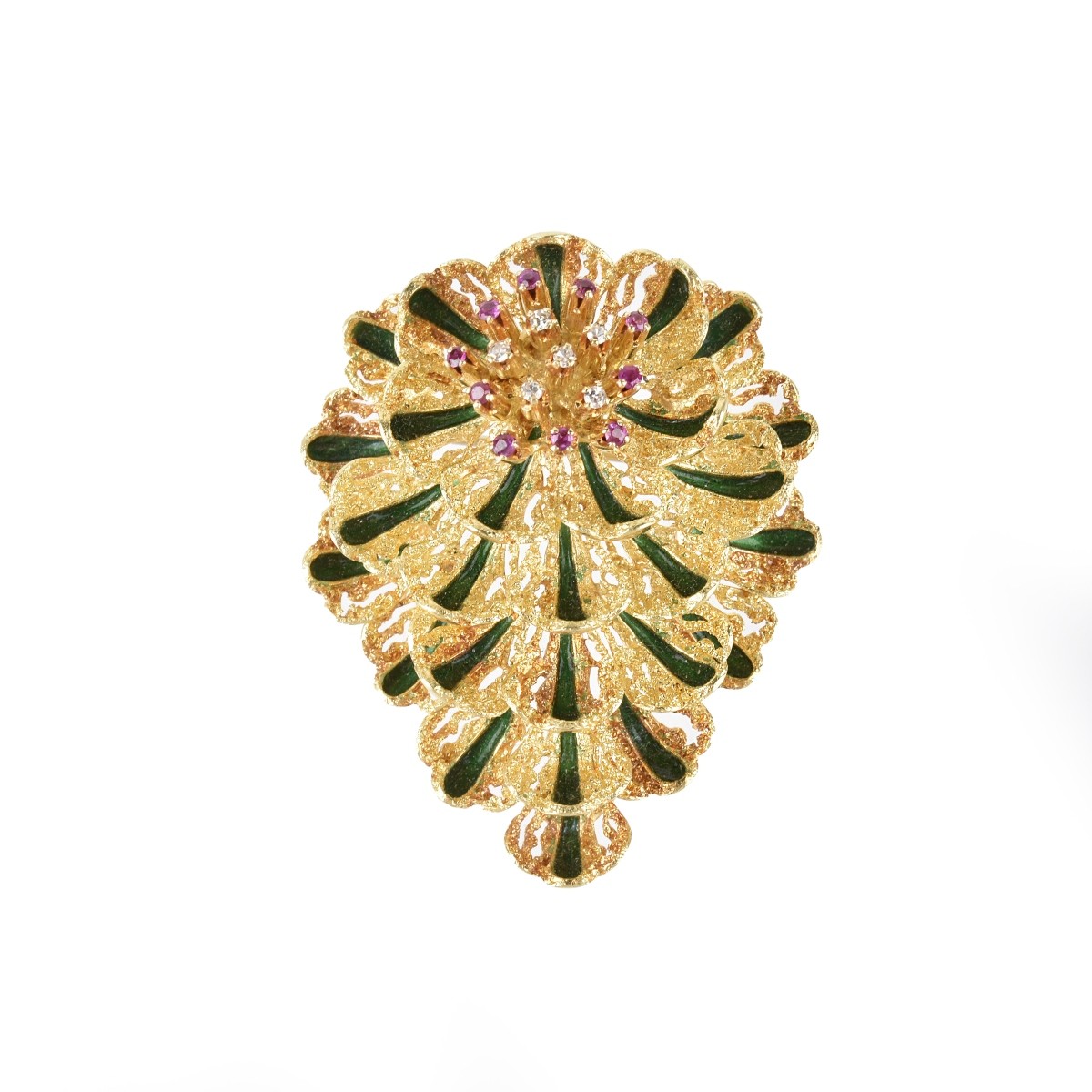 Diamond, Ruby and 18K Brooch