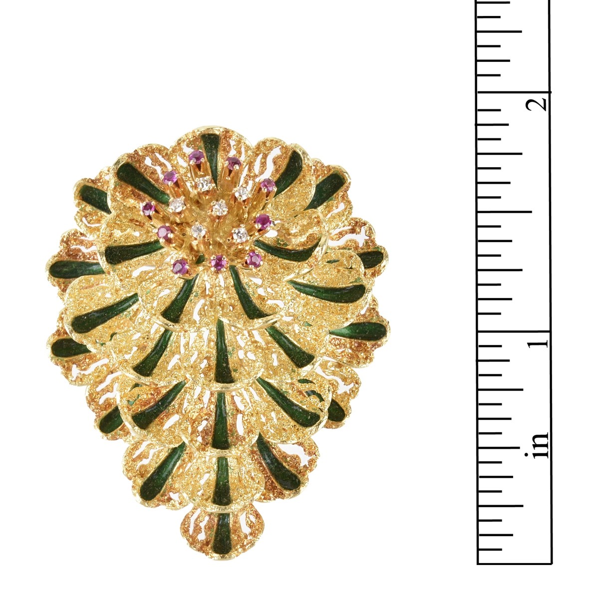 Diamond, Ruby and 18K Brooch