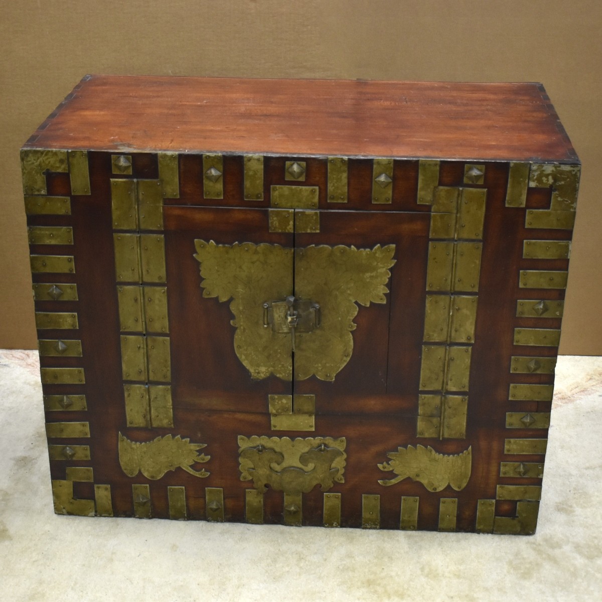 Antique Chinese Low Wooden Chest.