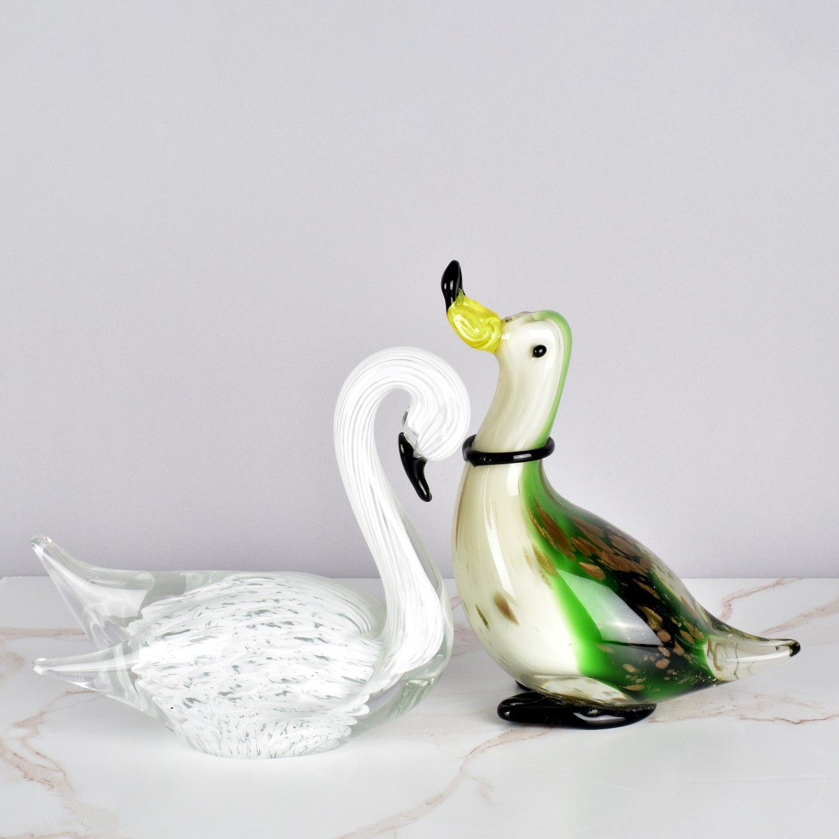 Two Italian Art Glass Birds