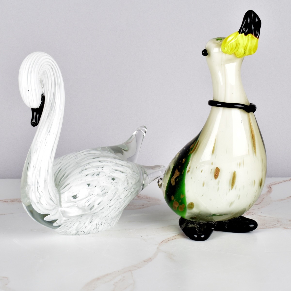 Two Italian Art Glass Birds