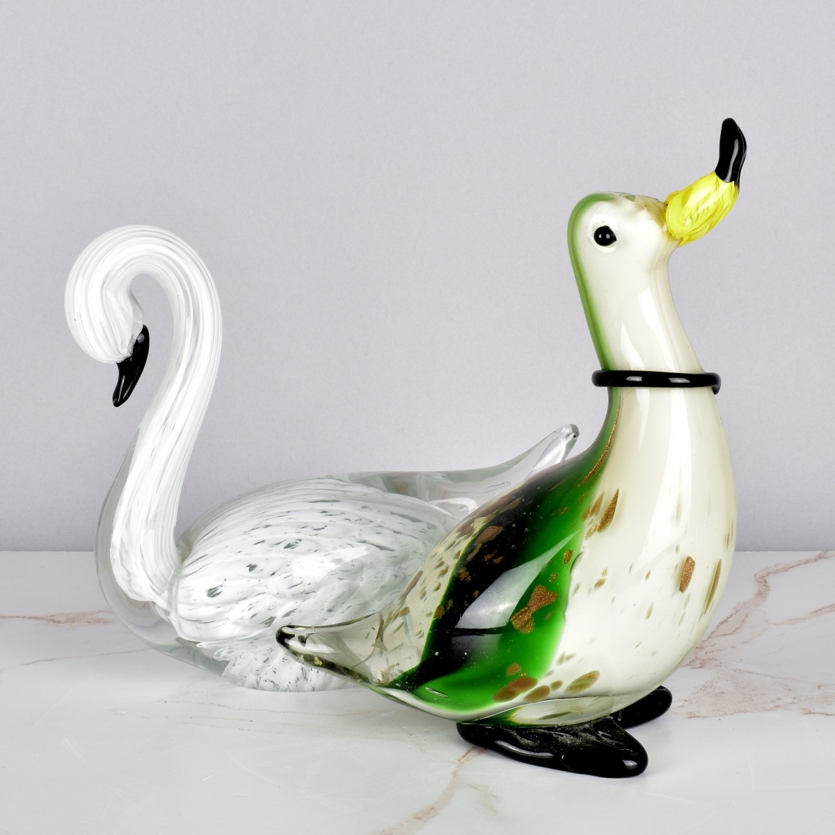 Two Italian Art Glass Birds