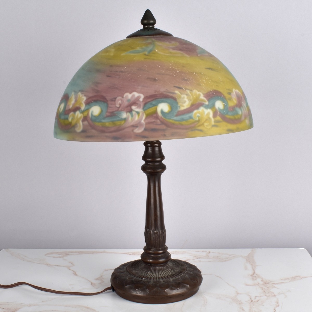 Vintage Reverse Painted Glass Lamp