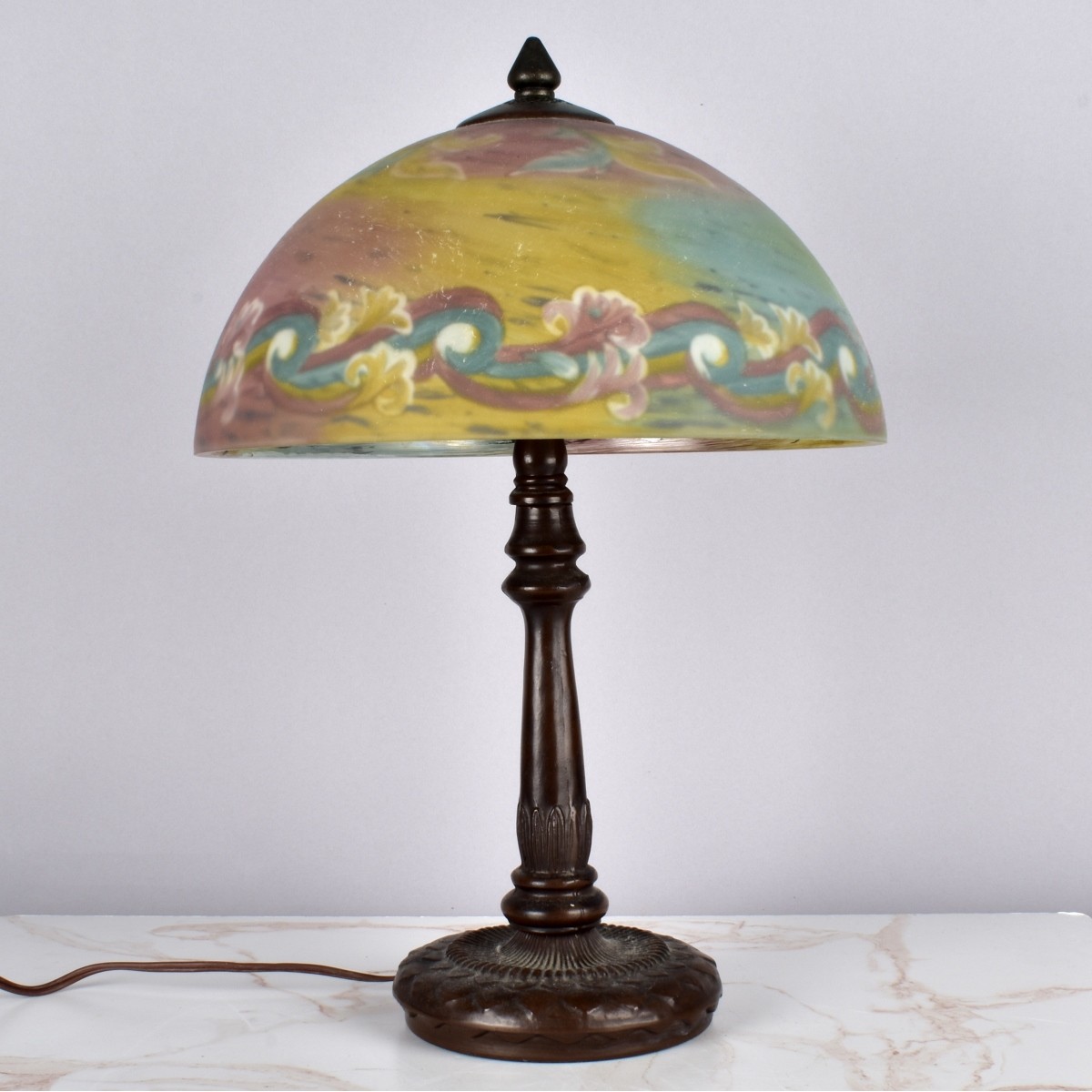 Vintage Reverse Painted Glass Lamp