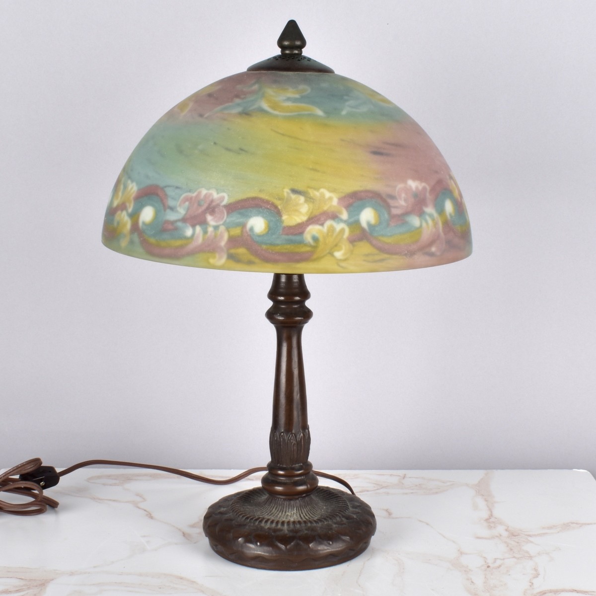 Vintage Reverse Painted Glass Lamp