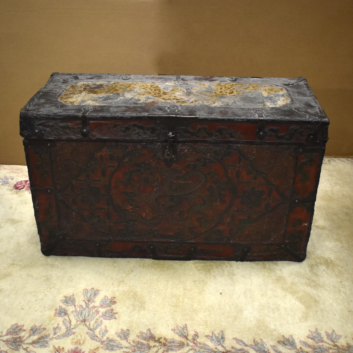 Antique Wood and Leather Chest