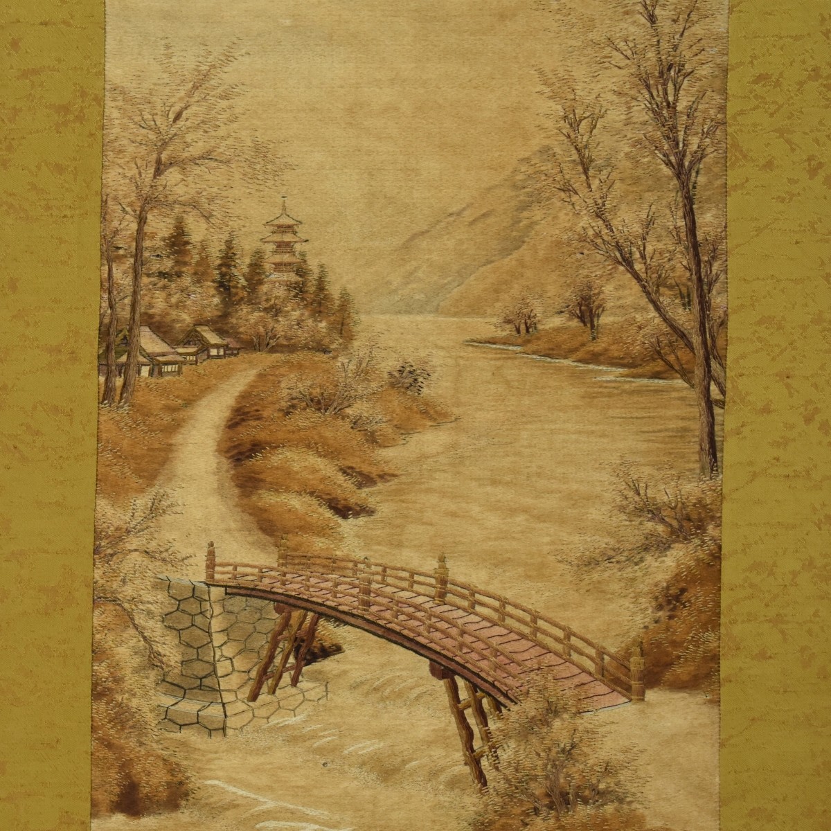 Antique Japanese Raised Silk Thread Tapestry